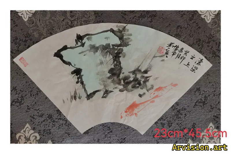 中国水墨画濠梁金鱼扇面